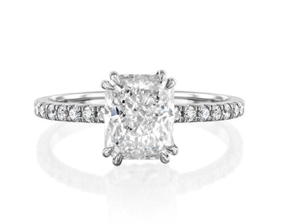 18K Solid Gold 2ct Radiant Cut Natural Diamond Engagement Ring with Split Prongs and Pave Band