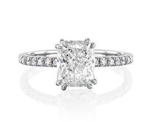 18K Solid Gold 2ct Radiant Cut Natural Diamond Engagement Ring with Split Prongs and Pave Band