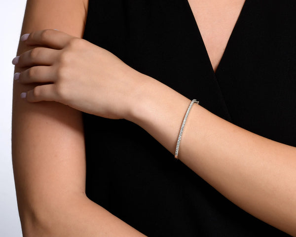 18K Solid Gold Natural Diamond Bangle Bracelet