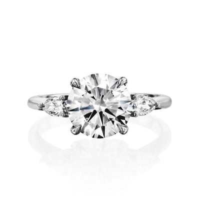 14K 1.5ct Natural Diamond Round Cut Side Stone Engagement Ring