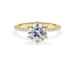 18K Solid Gold 1.50ct Round Brilliant Lab Grown Diamond Set in a 6 Prong Classic Pave - Alternate Angle | Riyanika Jewels