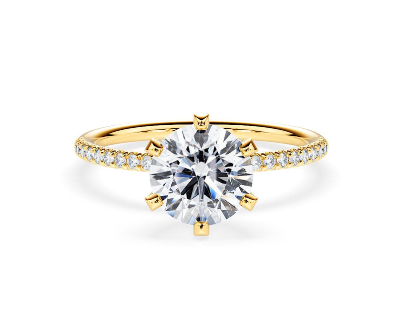 18K Solid Gold 1.50ct Round Brilliant Lab Grown Diamond Set in a 6 Prong Classic Pave - Alternate Angle | Riyanika Jewels