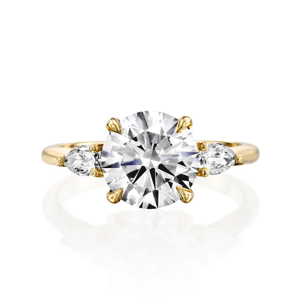 14K 1.5ct Natural Diamond Round Cut Side Stone Engagement Ring