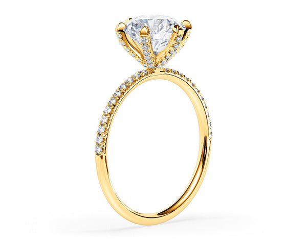 18K Solid Gold 1.50ct Round Brilliant Natural Diamond Set in a 6 Prong Classic Pave Engagement - Side View | Riyanika Jewels
