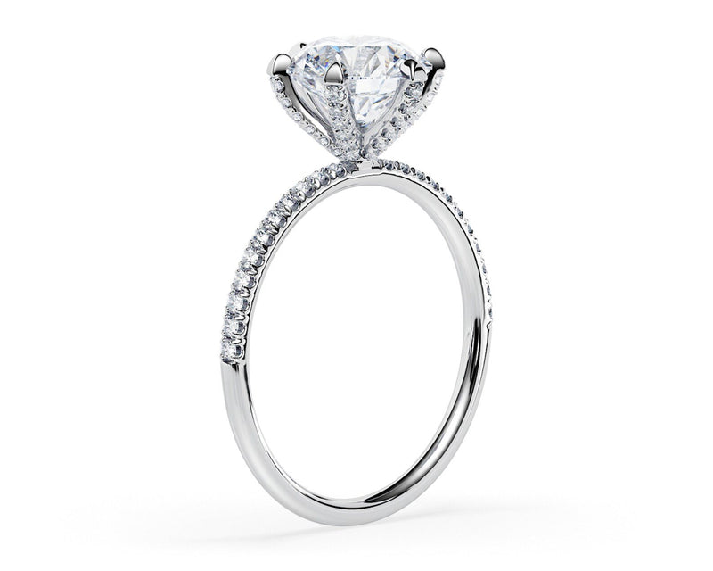18K Solid Gold 1.50ct Round Brilliant Lab Grown Diamond Set in a 6 Prong Classic Pave Engagement - Detail | Riyanika Jewels