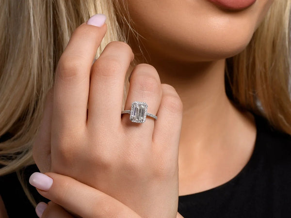 14K 2.5ct Natural Diamond Emerald Cut Halo Engagement Ring