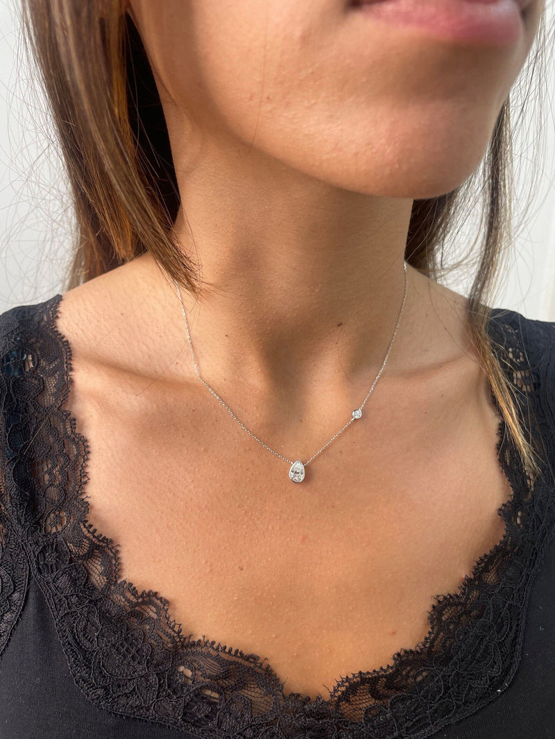 18K Solid Gold Pear Diamond Pendant Necklace - View 6 | Riyanika Jewels