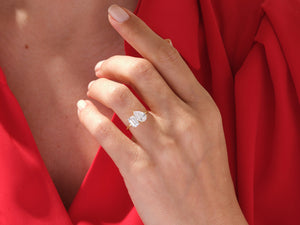 Emerald Pear Duo Harmony 18K Natural Diamond Toi et Moi Engagement Ring | Riyanika Jewels