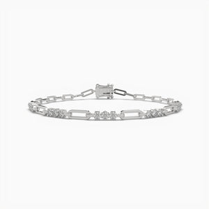 18K Solid Gold 1.2ct Natural Diamond Sparkling Paper Clip Bracelet