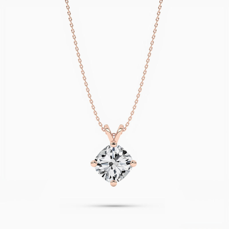18K Solid Gold Lab Grown Diamond Cushion Cut Solitaire Necklace – 2.00 Ct Pendant for - Side View