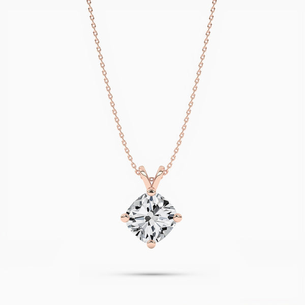 18K Solid Gold Natural Diamond Cushion Cut Solitaire Necklace – 2.00 Ct Pendant for - Side View | Riyanika Jewels