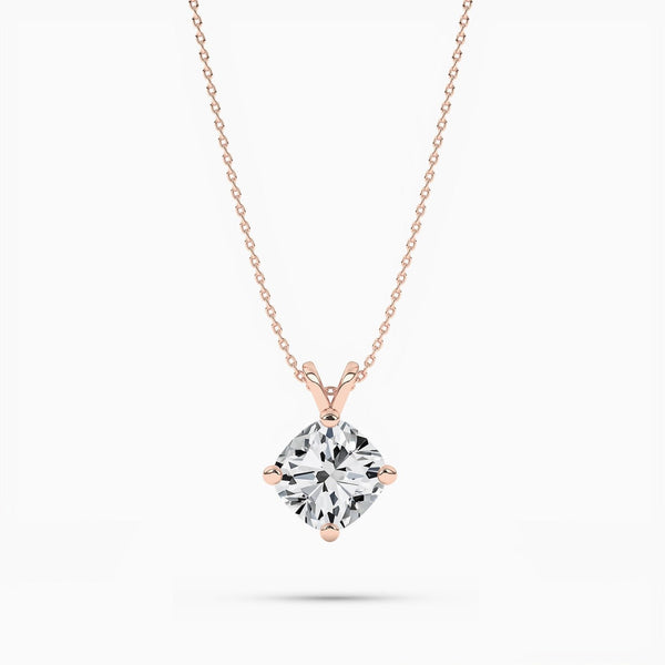 14K 2ct Lab Grown Diamond Cushion Cut Solitaire Pendant