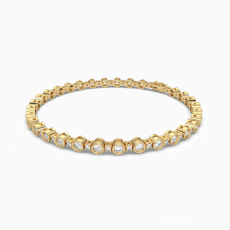 18K Solid Gold Natural Diamond Round Cut Tennis Bracelet - Close Up | Riyanika Jewels