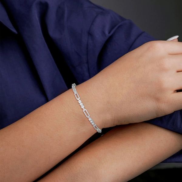 18K Solid Gold 1.2ct Lab Grown Diamond Sparkling Paper Clip Bracelet - Side View | Riyanika Jewels