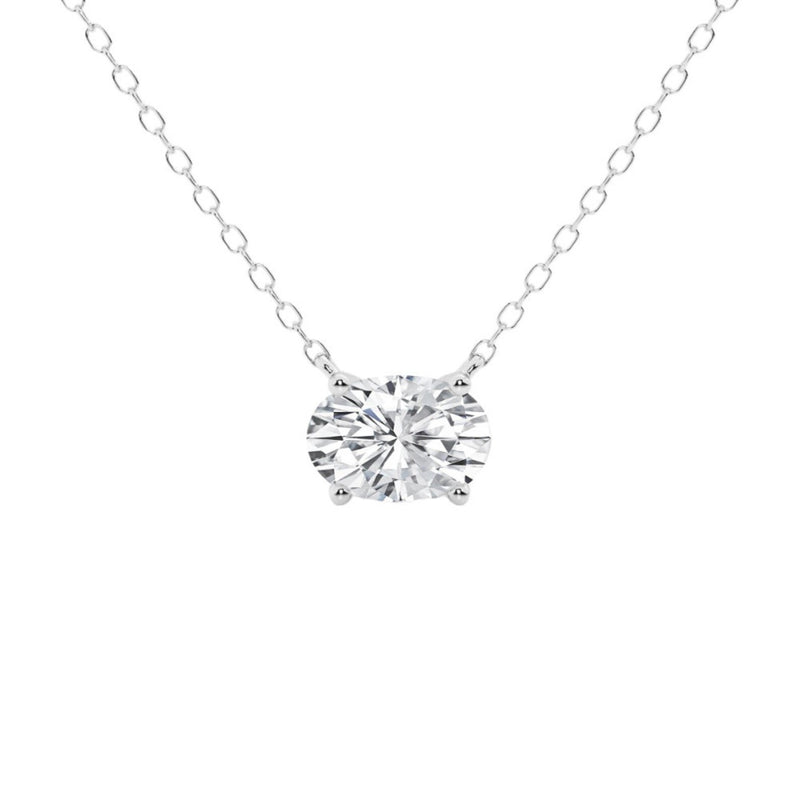 18K Solid Gold 2 CT Oval Cut Natural Diamond Pendant Necklace - Detail | Riyanika Jewels
