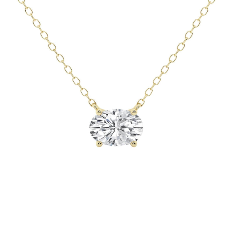 18K Solid Gold 2 CT Oval Cut Natural Diamond Pendant Necklace