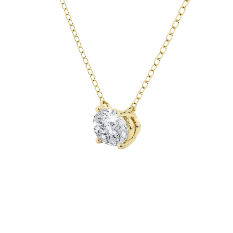 18K Solid Gold 2 CT Oval Cut Natural Diamond Pendant Necklace - Close Up | Riyanika Jewels