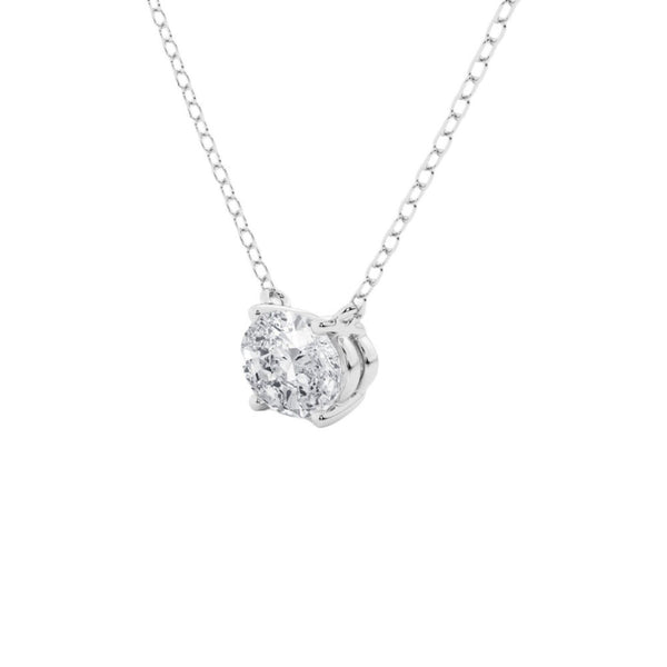 18K Solid Gold 2 CT Oval Cut Lab Grown Diamond Pendant Necklace - Side View | Riyanika Jewels