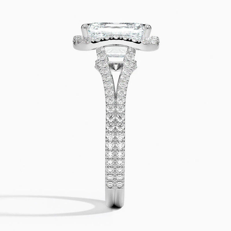 18K Solid Gold 3.75 CT Lab Grown Diamond Emerald Cut Halo Engagement Ring - View 6 | Riyanika Jewels
