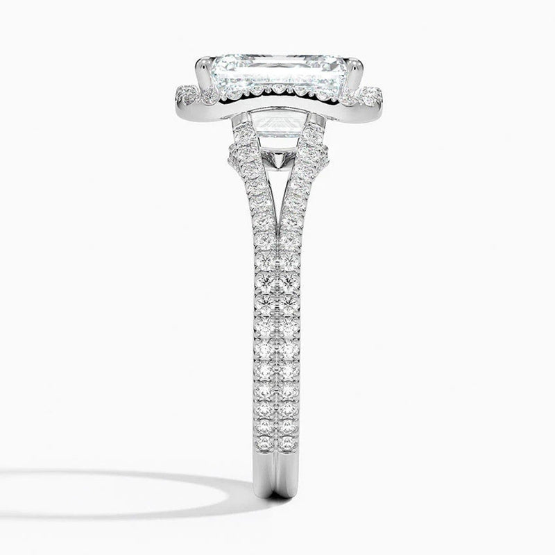 14K 3.5ct Natural Diamond Round Cut Side Stone Engagement Ring
