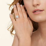 18K Solid Gold 3.75 CT Lab Grown Diamond Emerald Cut Halo Engagement Ring - Alternate Angle