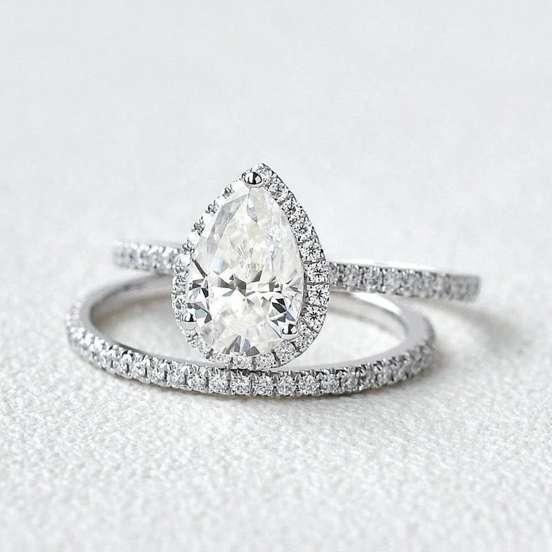 14K 3.8ct Lab Grown Diamond Pear Cut Halo Engagement Ring