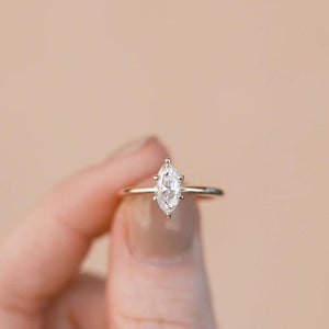 14K 1ct Natural Diamond Marquise Cut Solitaire Engagement Ring