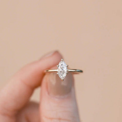 14K 1ct Natural Diamond Marquise Cut Solitaire Engagement Ring
