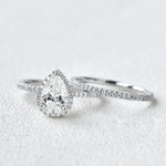 18K Solid Gold 3.80 CT Lab Grown Diamond Pear Cut Halo Bridal Engagement Ring - Side View