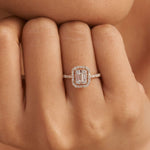 14K 1ct Lab Grown Diamond Emerald Cut Halo Engagement Ring