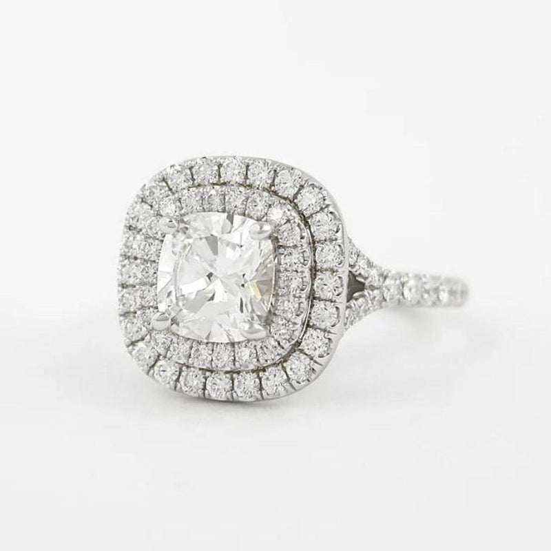 14K 3.5ct Lab Grown Diamond Cushion Cut Side Stone Engagement Ring