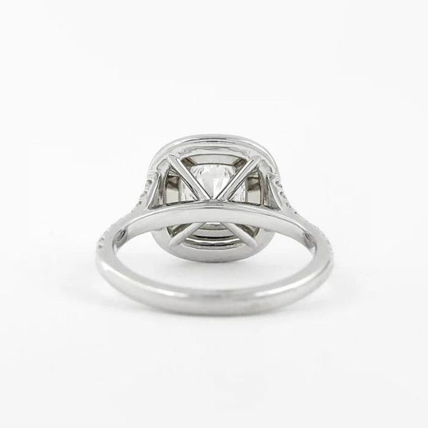 14K 3.5ct Lab Grown Diamond Cushion Cut Side Stone Engagement Ring