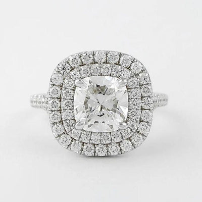 18K Solid Gold 3.50 CT Natural Diamond Cushion Cut Double Halo Engagement Ring