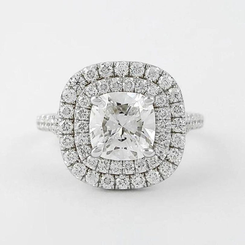 14K 3.5ct Lab Grown Diamond Cushion Cut Side Stone Engagement Ring