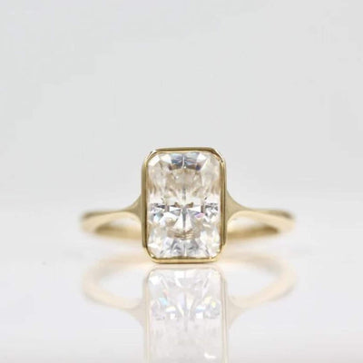 18K Solid Gold 3.50 CT Natural Diamond Radiant Cut Bezel Set Engagement Ring