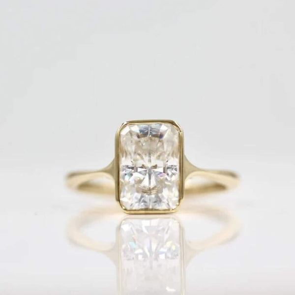 18K Solid Gold 3.50 CT Natural Diamond Radiant Cut Bezel Set Engagement Ring