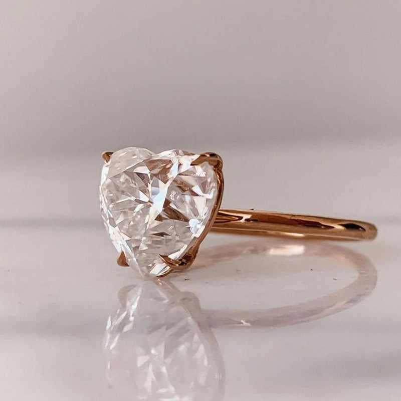 14K 3ct Natural Diamond Heart Cut Solitaire Engagement Ring