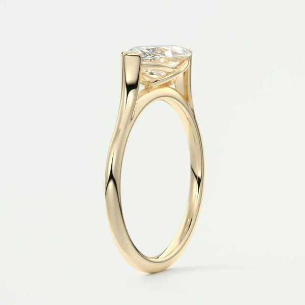 18K Solid Gold 1.50 CT Lab Grown Diamond East West Marquise Cut Half Bezel Engagement Ring - Side View | Riyanika Jewels