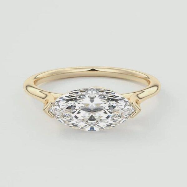14K 1.5ct Lab Grown Diamond Marquise Cut Bezel Engagement Ring