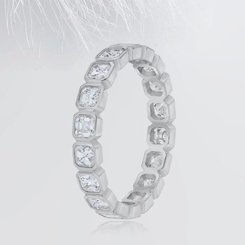 14K 1.5ct Natural Diamond Asscher Cut Bezel Eternity Band