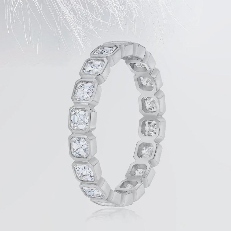 18K Solid Gold 1.50 CT Natural Diamond Asscher Cut Bezel Set Eternity Band - Side View