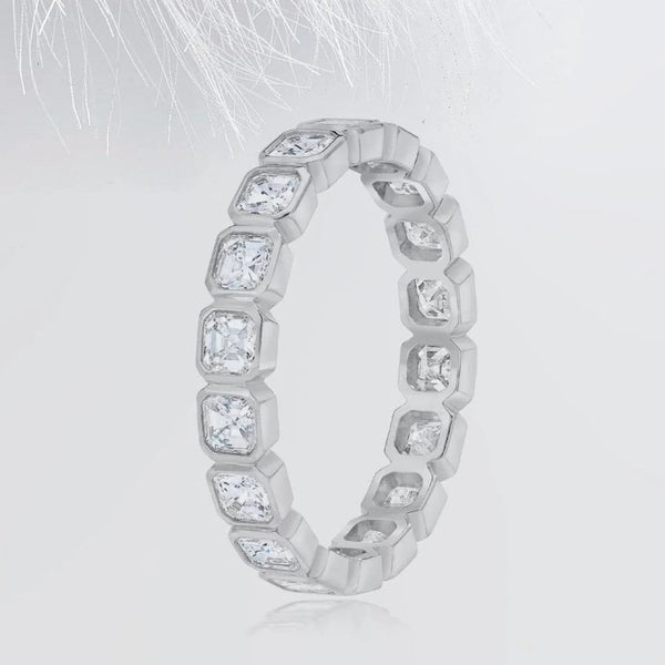 14K 1.5ct Lab Grown Diamond Asscher Cut Bezel Eternity Band