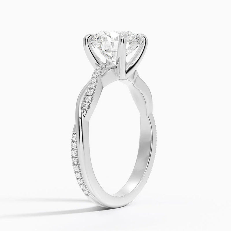 18K Solid Gold 2.50 CT Natural Diamond Round Cut Infinity Shank Engagement Ring - Side View