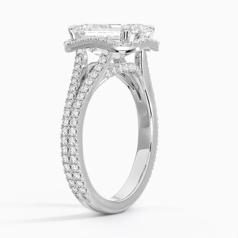 18K Solid Gold 3.75 CT Lab Grown Diamond Emerald Cut Halo Engagement Ring - Detail | Riyanika Jewels
