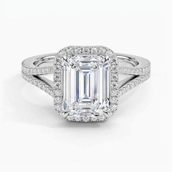 18K Solid Gold 3.75 CT Natural Diamond Emerald Cut Halo Engagement Ring