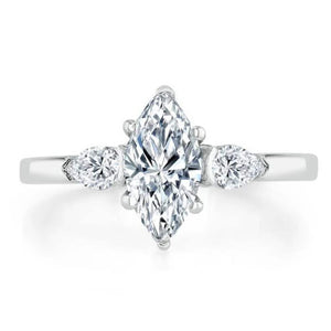 14K 1.26ct Lab Grown Diamond Marquise Cut Three Stone Engagement Ring