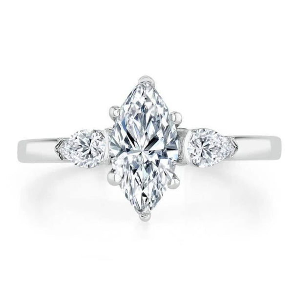 14K 1.26ct Lab Grown Diamond Marquise Cut Three Stone Engagement Ring