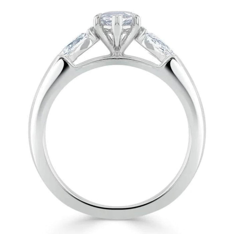 18K Solid Gold 1.26 CT Lab Grown Diamond Marquise Cut Three Stone Engagement Ring - Close Up