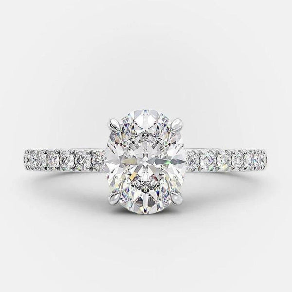18K Solid Gold 2.95 CT Natural Diamond Oval Cut Hidden Halo Engagement Ring