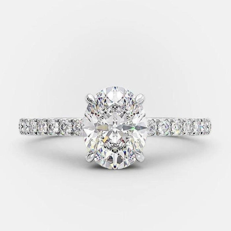 14K 2.5ct Lab Grown Diamond Oval Cut Side Stone Engagement Ring